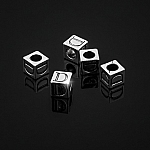 Alphabet Letter Beads 'D' Silver Metal Cube Charm 7mm PK5