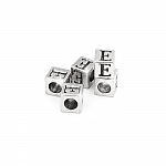 Alphabet Letter Beads 'E' Silver Metal Cube Charm 7mm PK5
