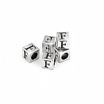 Alphabet Letter Beads 'F' Silver Metal Cube Charm 7mm PK5