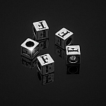 Alphabet Letter Beads 'F' Silver Metal Cube Charm 7mm PK5