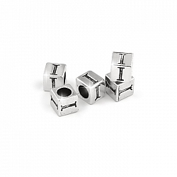 Alphabet Letter Beads 'I' Silver Metal Cube Charm 7mm PK5
