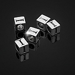 Alphabet Letter Beads 'I' Silver Metal Cube Charm 7mm PK5