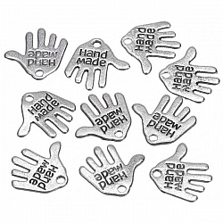 Silver Hand Shaped 'Hand Made' Metal Charm Pendants 12mm PK10