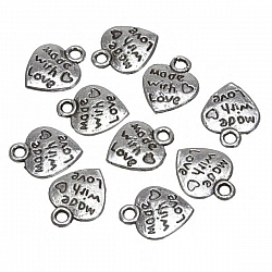 Silver Heart Shape 'Made With Love' Metal Charm Pendant 12mm PK10