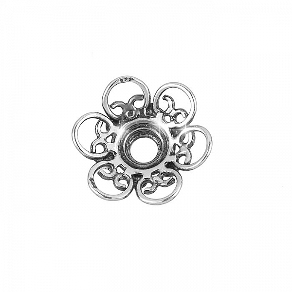 14mm Sterling Silver Bead End Cap - Ornate Flower (PK1)