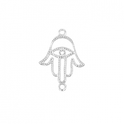 Sterling Silver Charm Studded Hamsa Hand Pendant - 14mm