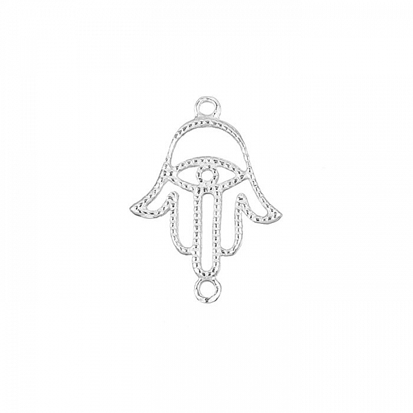 Sterling Silver Charm Studded Hamsa Hand Pendant - 14mm