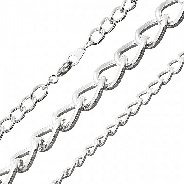 Silver Plated Elongated Curb Complete Chain 18 inch 