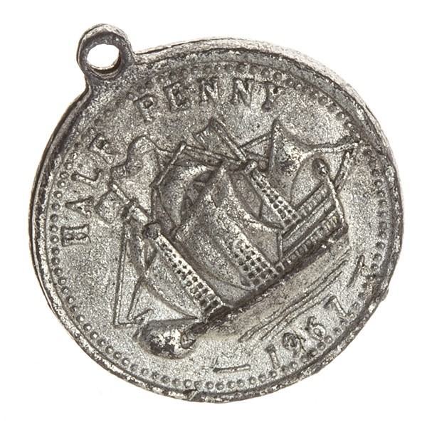 Antique Silver Half Penny Metal Coin Pendant 24mm PK1