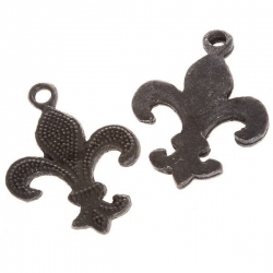 Gunmetal Black Fleur de Lys Charm Pendants 31x23mm PK2