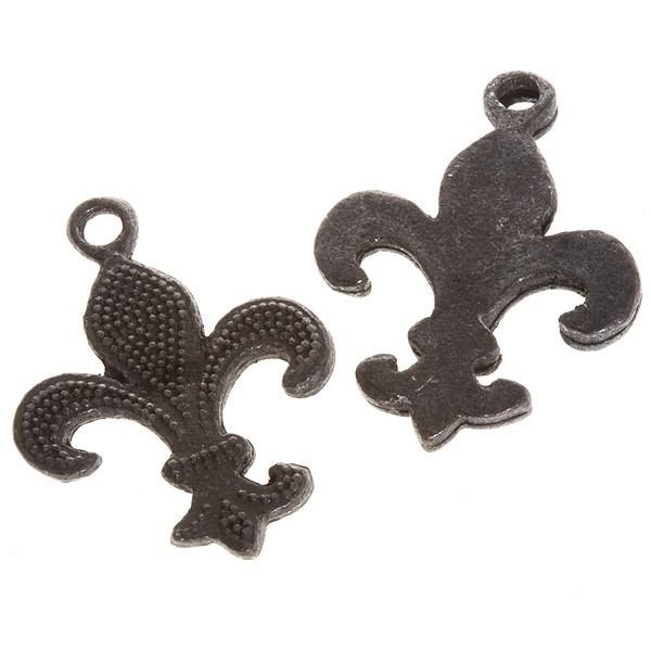 Gunmetal Black Fleur de Lys Charm Pendants 31x23mm PK2