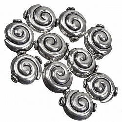 Antique Silver Snail Shell Swirl Round Beads 15mm PK10