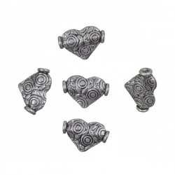 Antique Silver Metal Heart Bead Jewellery Charm 13mm PK5