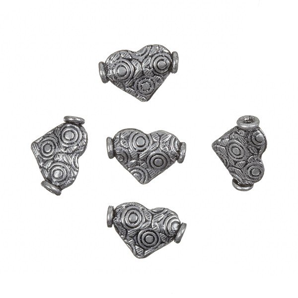 Antique Silver Metal Heart Bead Jewellery Charm 13mm PK5