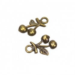 Antique Brass Double Cherry Leaf Charm Pendant 15mm PK2