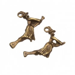 Antique Brass Flying Witch Halloween Charm Pendants 22mm PK2