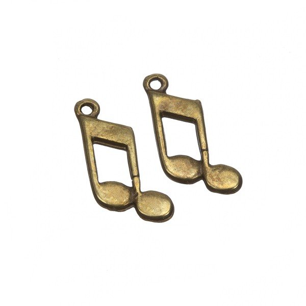 Antique Brass Double Quaver Musical Note Charm 15mm PK2