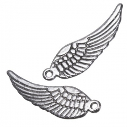 Antique Silver Double Sided Angel Wings Charm Pendants 30mm PK2
