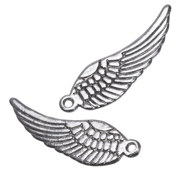 Antique Silver Double Sided Angel Wings Charm Pendants 30mm PK2