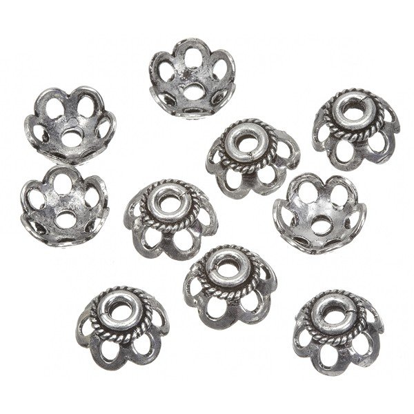 Antique Silver Dome Flower Bead End Caps 9mm PK10