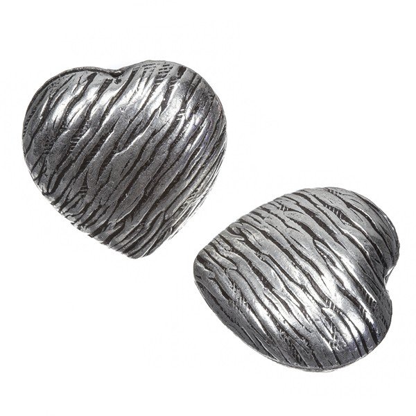 Silver Plated Zebra/Bark Design Heart Pendants 20mm PK2