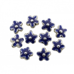 Enamelled Blue Silver Metal Flower Beads 15mm PK10