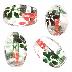 Red And Black Flower Clear Oval Glass Beads 18mm PK4
