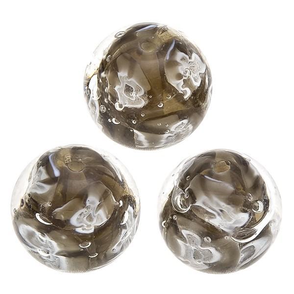 Trans. Grey Brown Millifiori Round Glass Beads 16mm Pack of 3
