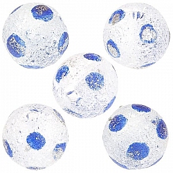 Hand Painted Blue Dot 10mm Round Frosted Glass Bead PK5
