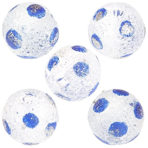 Hand Painted Blue Dot 10mm Round Frosted Glass Bead PK5