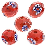 Red Faceted Rondelle Millefiori Glass Beads 10mm PK5