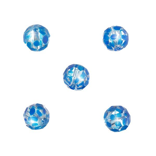 Handpainted Blue Dot Faceted Clear 10mm Glass Beads PK5