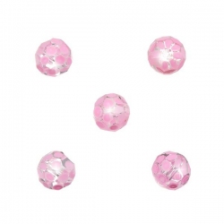 Clear Round Faceted Pink Spotted 10mm Glass Beads PK5