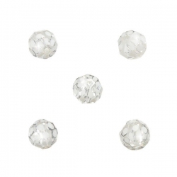Clear Round Faceted White Spotted 10mm Glass Beads PK5