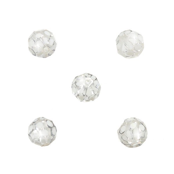 Clear Round Faceted White Spotted 10mm Glass Beads PK5