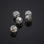 Grey Spotted Hand Painted 10mm Faceted Glass Beads PK5