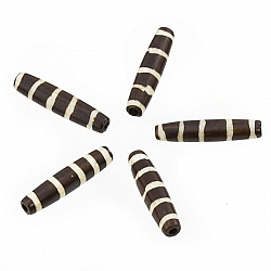 Brown Bone Safari Hairpipe Tube Bead With Cream Stripes 24mm PK5