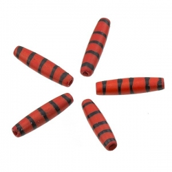 Red Bone Ethnic Hairpipe Tube Bead With Black Stripes 24x5mm PK5