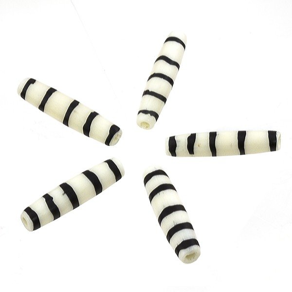 White Bone Tribal Hairpipe Tube Bead With Black Stripe 25x5mm PK5