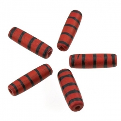 Red Bone Tribal Hairpipe Tube Bead With Black Stripes 25mm PK5