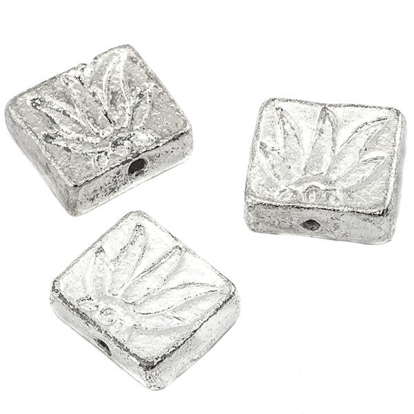 Marijuana Cannabis Pot Leaf Rectangle Silver Spacer Bead 18mm PK3