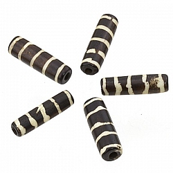 Brown And Cream Striped Tube Shape Bone Bead 25mm PK5