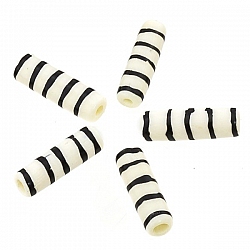 White Tube Black Striped Hairpipe Bone Beads 25mm PK5