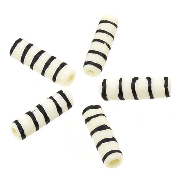 White Tube Black Striped Hairpipe Bone Beads 25mm PK5