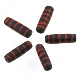 Black And Red Striped Tribal Tube Bone Beads 24mm PK5