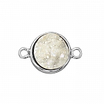 White Druzy Round Connector Pendant Silver Plated 12mm