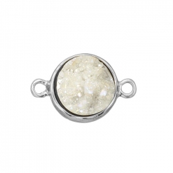 White Druzy Round Connector Pendant Silver Plated 12mm