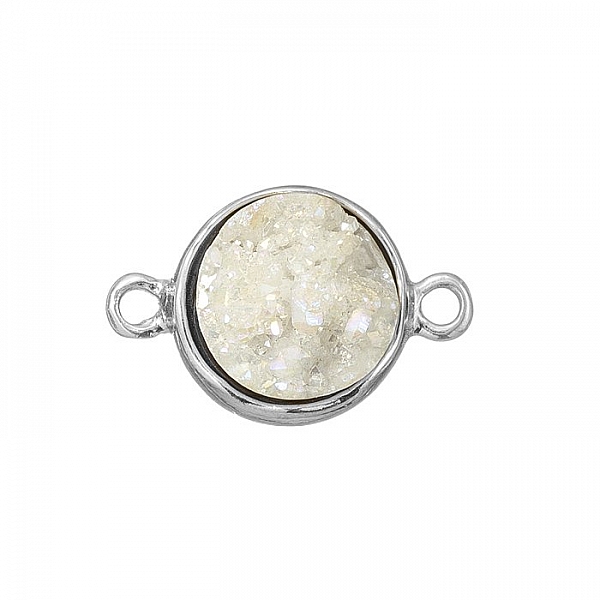 White Druzy Round Connector Pendant Silver Plated 12mm