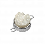 White Druzy Round Connector Pendant Silver Plated 12mm
