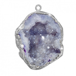 Druzy Geode Purple Dropper Pendant Silver Plated - 30mm